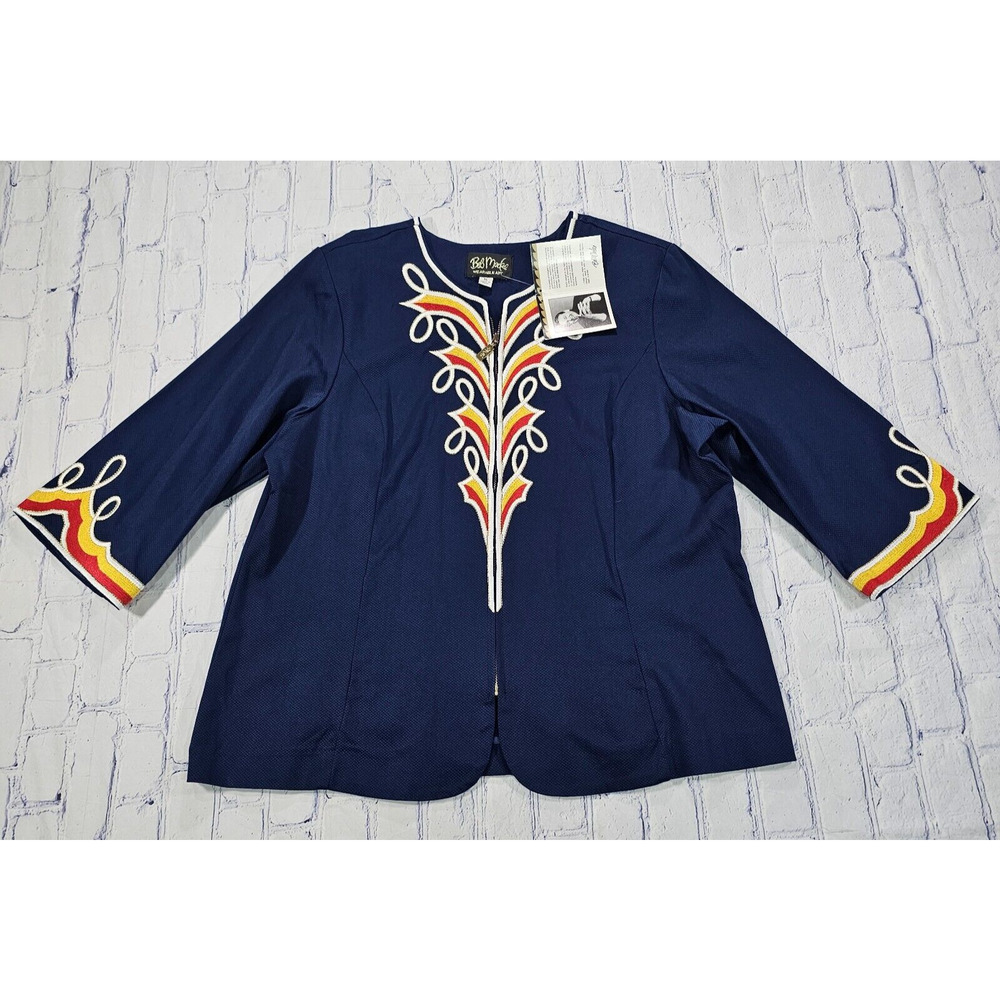 Bob Mackie WOMENS SIZE XL Wearable Art Jacket Embroidered Blue 3/4 Sleeve